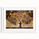Abstract landscape wall art framed with a white mat, showcasing vibrant colors and intricate patterns, ideal for modern home decor and art enthusiasts.