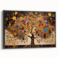 Framed canvas wall art depicting an abstract landscape design with vibrant colors, showcased from a black side view, perfect for modern home decor.