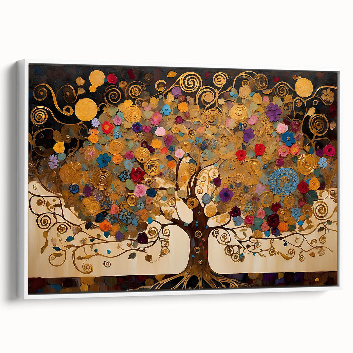 Framed canvas wall art showcasing an abstract landscape design in soft earth tones, set against a sleek white frame, perfect for modern home decor.