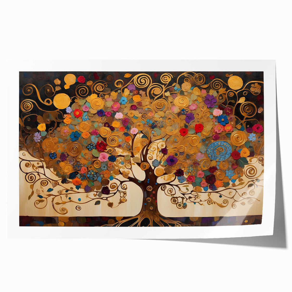 Abstract landscape wall art print showcasing vibrant colors and fluid shapes, ideal for modern home decor. Rolled and ready for framing, it adds a unique touch to any space.