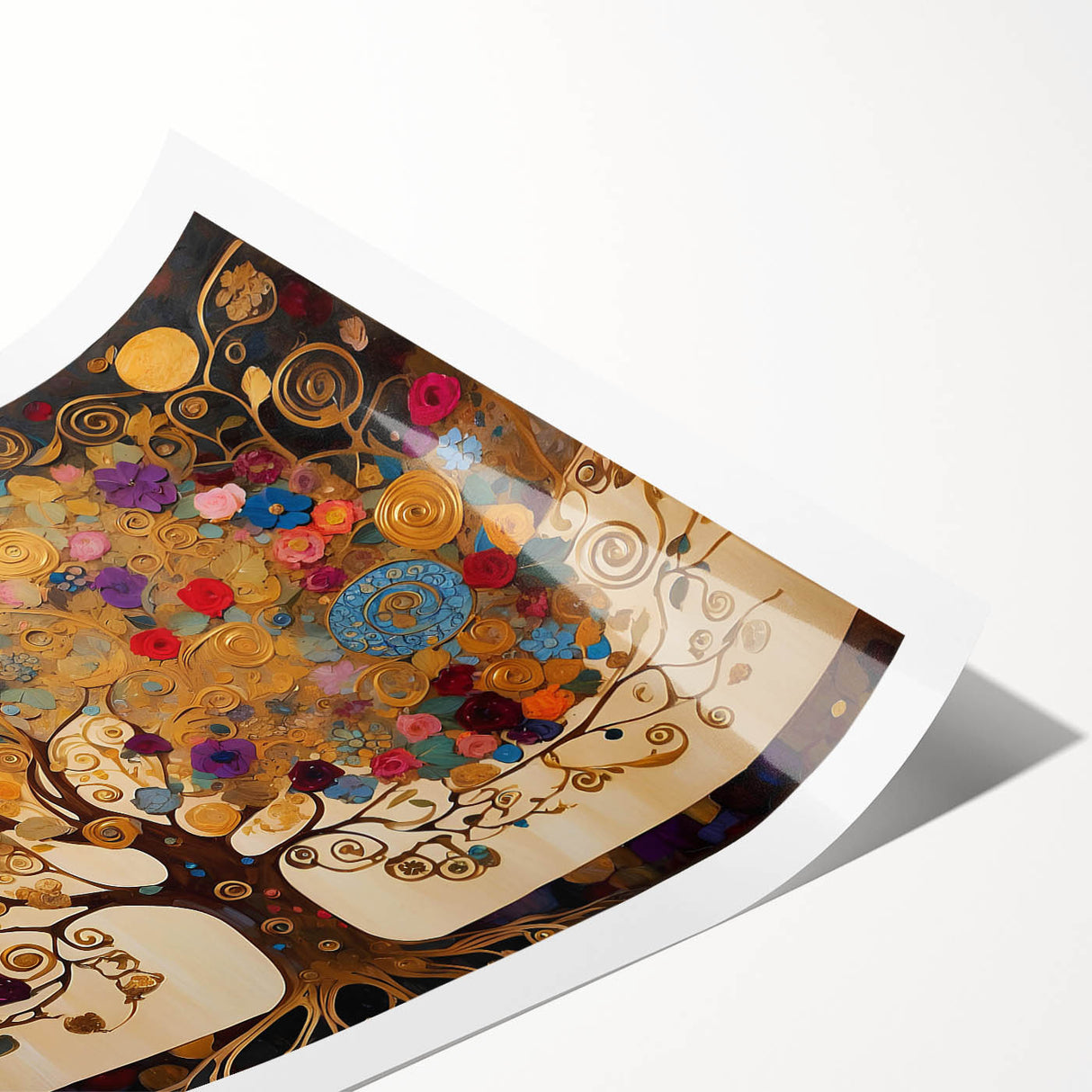 Abstract landscape wall art print showcasing vibrant hues of blue and orange, rolled for easy shipping, perfect for home or office decor enhancement.