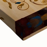 Close-up of a vibrant abstract landscape wall art piece on stretched canvas, showcasing rich colors and intricate textures, perfect for modern home decor.