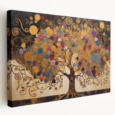 Stretched canvas wall art showcasing an abstract landscape design with vibrant colors and textured details, ideal for modern home decor.