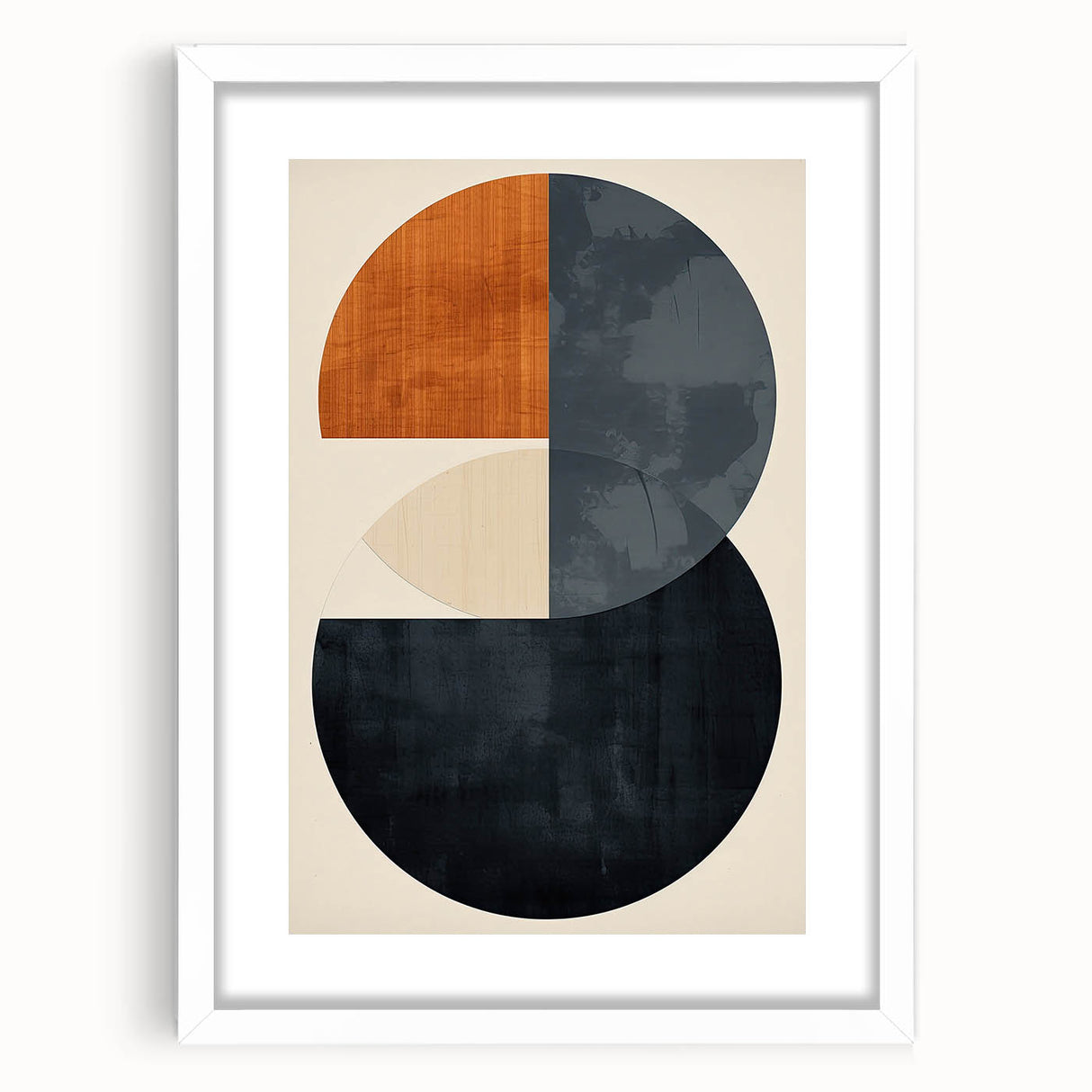 Abstract minimalist wall art framed in white, showcasing geometric shapes and soft pastel colors, perfect for modern home decor and enhancing interior aesthetics.