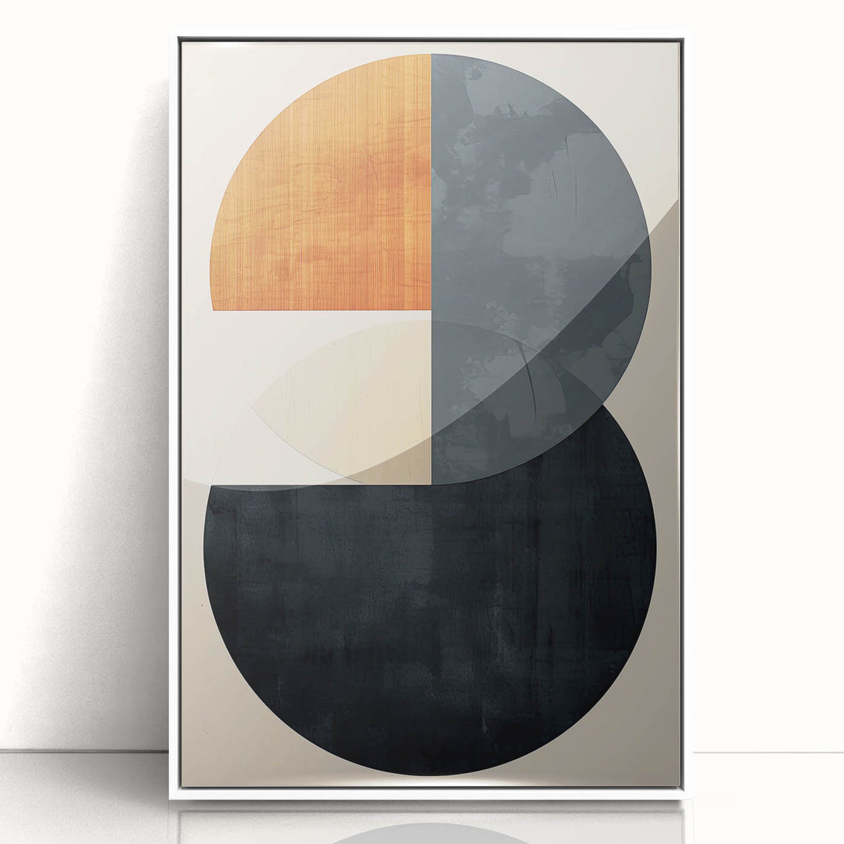Framed abstract minimalist wall art in white acrylic, showcasing geometric patterns and soft tones, perfect for modern home decor and art enthusiasts.