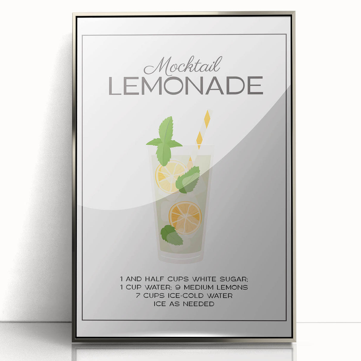 Large art print of mid-century modernist food and drinks, framed in silver acrylic, ideal for modern kitchen decor.