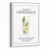 Vintage poster art of colorful food and drinks on a black background, framed canvas, ideal for living room decor.