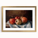 Extra large abstract art print featuring textured fruits in vibrant colors, framed in gold, ideal for living room decor.