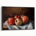 Black and white framed canvas depicting a vintage poster of assorted fruits, ideal for bedroom wall decor.