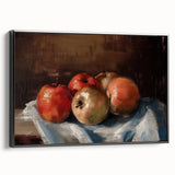Black and white framed canvas depicting a vintage poster of assorted fruits, ideal for bedroom wall decor.