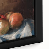 Extra large black wall art featuring a textured, colorful array of fruits on framed canvas, ideal for living room decor.