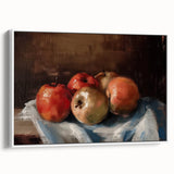 Vintage poster art of colorful fruits on a black background, framed canvas, ideal for living room decor.
