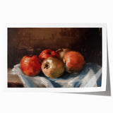 Rolled print of assorted fruits in vibrant colors, ideal for art wall dining room decor.