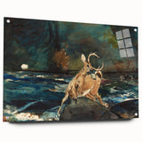 Realism Art Prints - Dramatic Deer Scene in Nature on Canvas and Acrylic