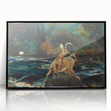 Realism Art Prints - Dramatic Deer Scene in Nature on Canvas and Acrylic