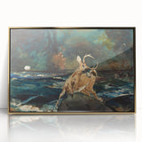 Realism Art Prints - Dramatic Deer Scene in Nature on Canvas and Acrylic