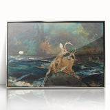 Realism Art Prints - Dramatic Deer Scene in Nature on Canvas and Acrylic