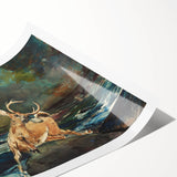Realism Art Prints - Dramatic Deer Scene in Nature on Canvas and Acrylic