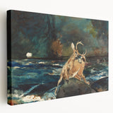 Realism Art Prints - Dramatic Deer Scene in Nature on Canvas and Acrylic