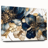 Elegant Blue & Gold Floral Living Room Wall Art - Modern Print
