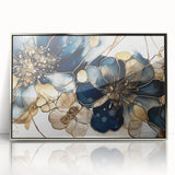 Elegant Blue & Gold Floral Living Room Wall Art - Modern Print