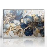 Elegant Blue & Gold Floral Living Room Wall Art - Modern Print