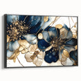 Elegant Blue & Gold Floral Living Room Wall Art - Modern Print
