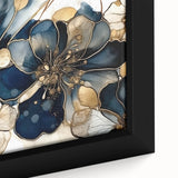 Elegant Blue & Gold Floral Living Room Wall Art - Modern Print