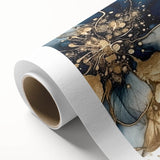 Elegant Blue & Gold Floral Living Room Wall Art - Modern Print