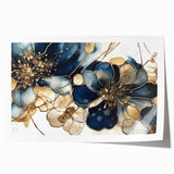 Elegant Blue & Gold Floral Living Room Wall Art - Modern Print