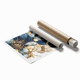 Elegant Blue & Gold Floral Living Room Wall Art - Modern Print