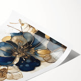 Elegant Blue & Gold Floral Living Room Wall Art - Modern Print