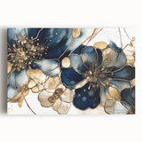 Elegant Blue & Gold Floral Living Room Wall Art - Modern Print