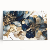Elegant Blue & Gold Floral Living Room Wall Art - Modern Print