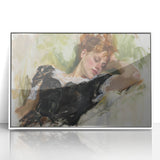 Framed abstract figurative artwork in a sleek white frame, showcasing vibrant colors and dynamic shapes; ideal for modern home decor and artistic expression.