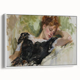 Framed abstract figurative canvas art showcasing a modern design with soft white tones, ideal for contemporary home decor. Side view highlights the elegant frame and textured finish, enhancing any living space ambiance.