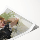 Abstract figurative art print showcasing vibrant colors and fluid shapes, elegantly rolled and ready for display, perfect for modern interior decor.