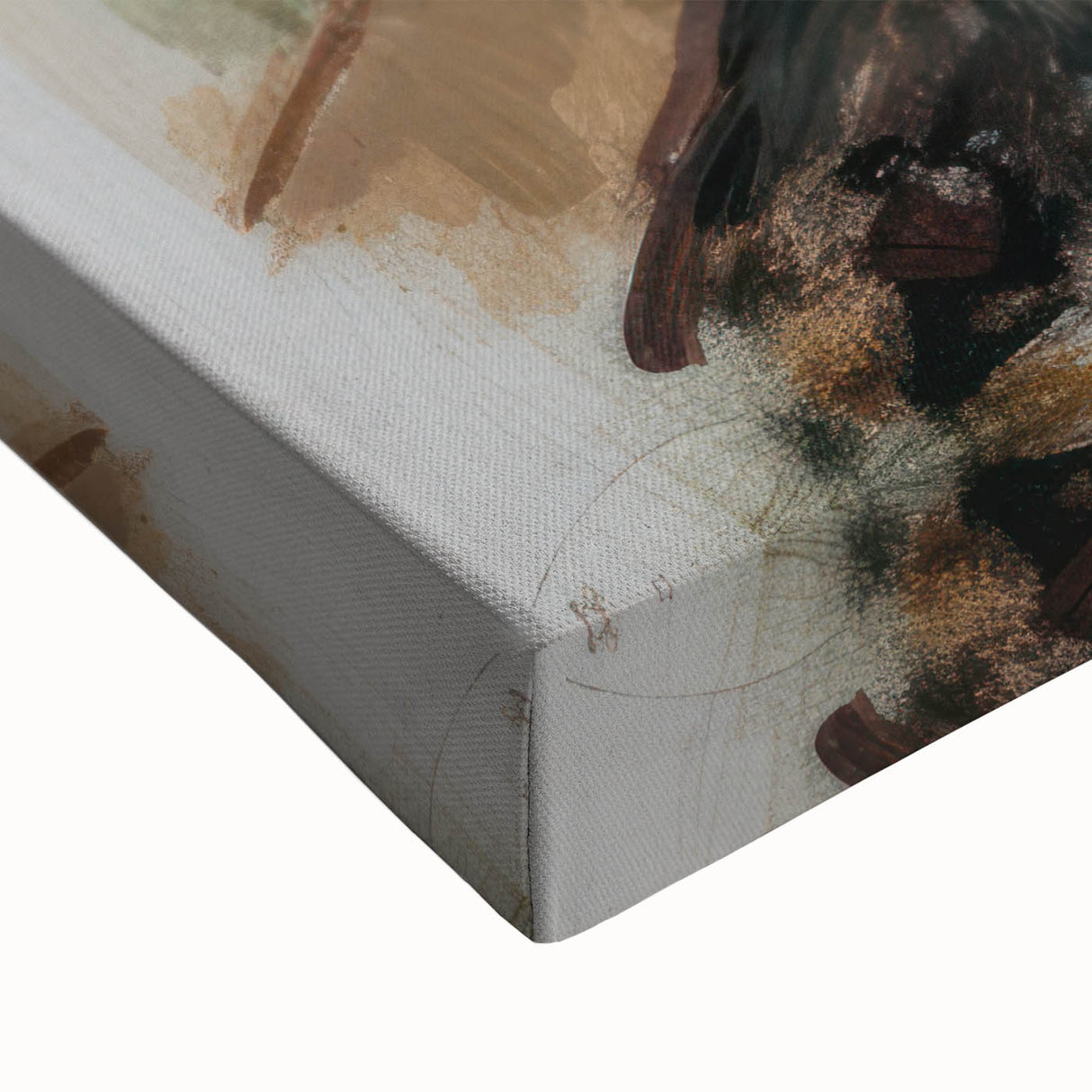 Close-up of a vibrant abstract figurative stretched canvas artwork showcasing bold colors and intricate patterns, perfect for modern home decor and artistic expression.