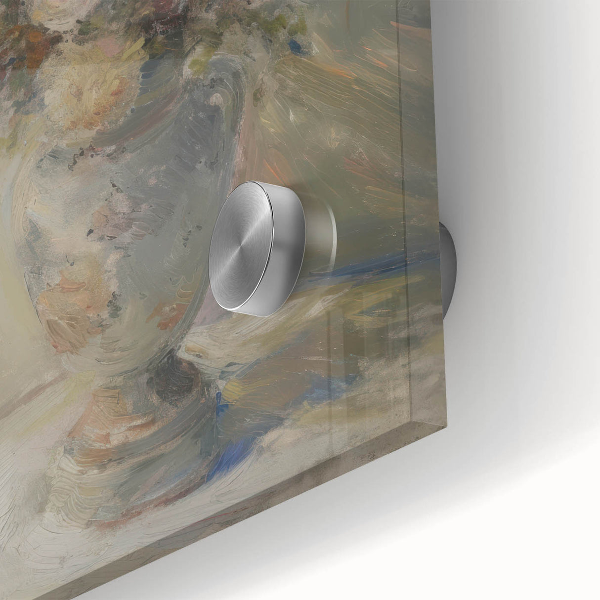 Close-up of an abstract floral acrylic painting on glass, showcasing vibrant colors and intricate details, perfect for modern home decor and artistic expression.