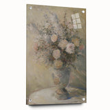 Abstract floral acrylic glass artwork displayed from a side view, showcasing vibrant colors and intricate designs, secured with elegant pins for a modern finish.