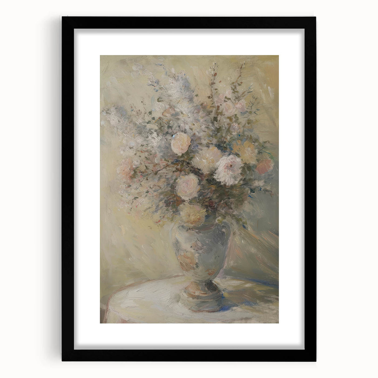 Abstract floral design framed in black, showcasing vibrant colors and intricate patterns, perfect for modern home decor or gallery walls. This piece adds elegance and a touch of nature to any space.