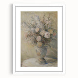 Abstract floral design framed in white with a mat, showcasing vivid colors and intricate patterns, ideal for modern home decor or art displays.