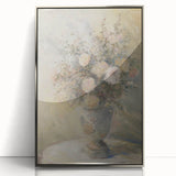 Framed acrylic artwork showcasing a vibrant abstract floral design in silver tones, elegantly displayed against a minimalist background, perfect for modern decor.