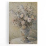 Vibrant abstract floral design on stretched canvas, showcasing bold colors like pink, blue, and yellow, perfect for modern home decor and art enthusiasts.