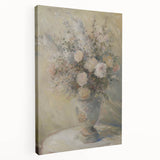 Abstract floral design on a stretched canvas with vibrant colors, showcasing a side view that highlights the texture and depth of the artwork, ideal for home decor.