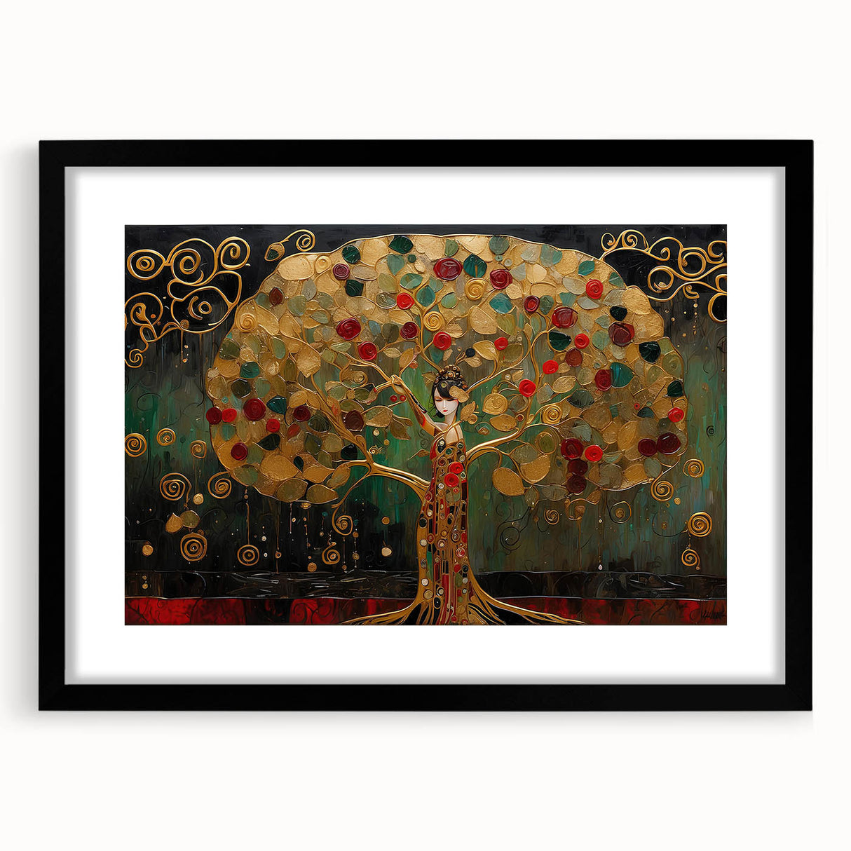 Abstract landscape wall art framed in black with a mat, showcasing vibrant colors and dynamic shapes, ideal for modern home decor and artistic expression.