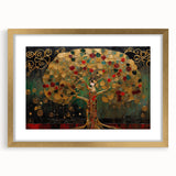 Abstract landscapes wall art framed in gold with a white mat, showcasing vibrant colors and striking geometric shapes, perfect for modern home decor.