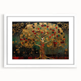 Abstract landscape wall art framed in white with a mat, showcasing vibrant colors and fluid shapes, perfect for modern home decor. Ideal for creating a serene ambiance.