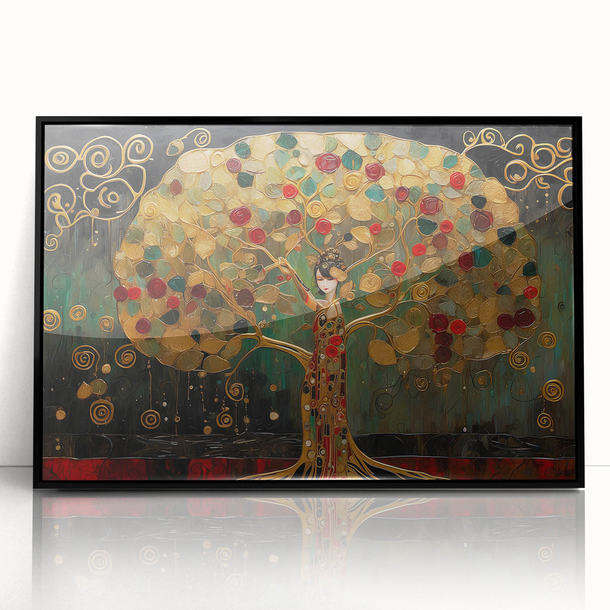 Framed abstract landscape wall art in black acrylic, showcasing vibrant colors and unique patterns, perfect for modern home decor and artistic ambiance.