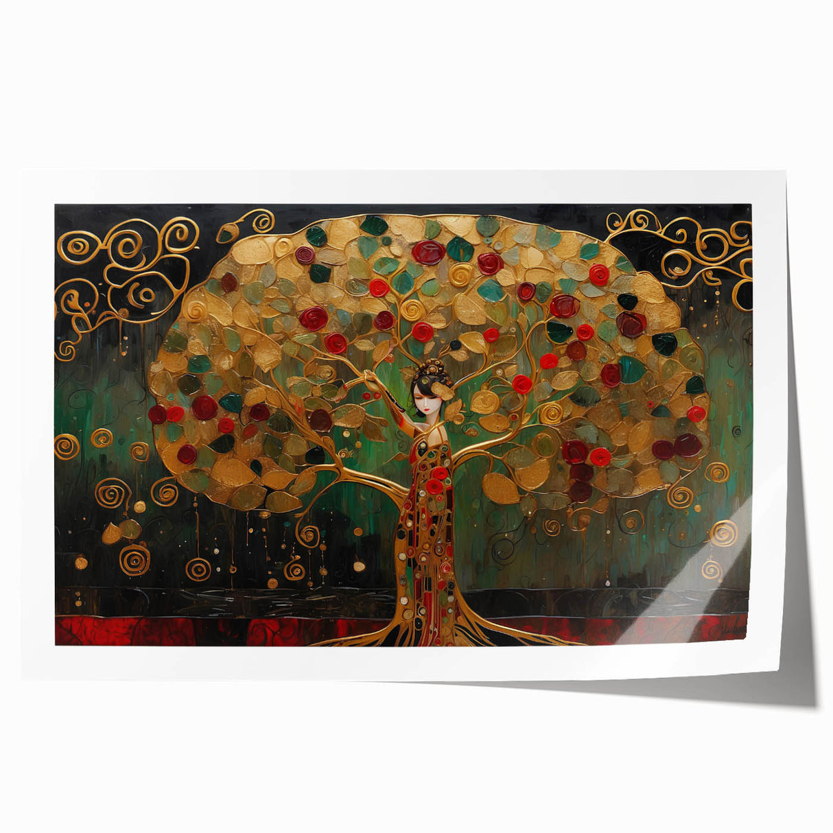 Abstract landscape wall art print showcasing vibrant colors and fluid shapes, rolled for easy shipping and display, perfect for modern home decor.